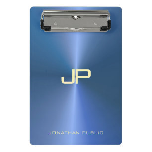 Trendy Modern Monogram Elegant Blue Template Mini Clipboard