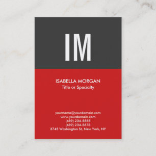 Trendy Modern Monogram Grey Red Business Card