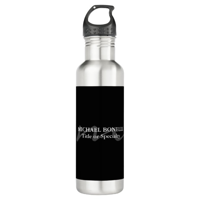 Trendy modern monogram initial professional black 710 ml water bottle (Front)