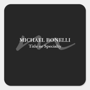 Trendy modern monogram initial professional black square sticker