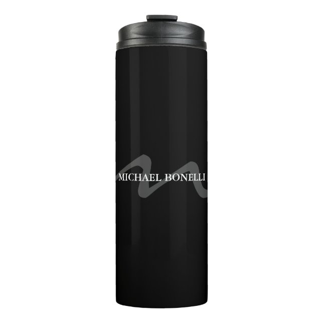 Trendy modern monogram initial professional black thermal tumbler (Front)