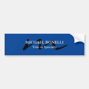 Trendy modern monogram initial professional blue bumper sticker