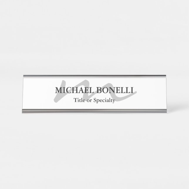 Trendy modern monogram initial professional  desk name plate (Front)