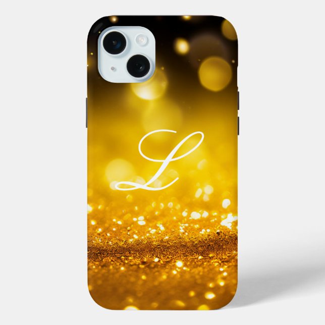 Trendy Modern Monogram Initials Yellow Glitter Case-Mate iPhone Case (Back)