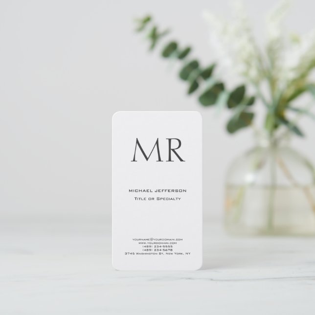 Trendy Modern Monogram Plain Minimalist Business Card (Standing Front)