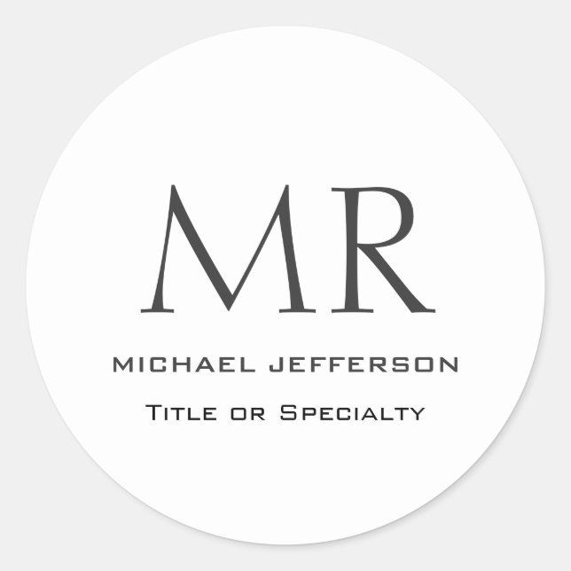 Trendy Modern Monogram Plain Minimalist Classic Round Sticker (Front)