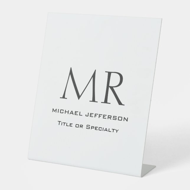 Trendy Modern Monogram Plain Minimalist Pedestal Sign (Front)