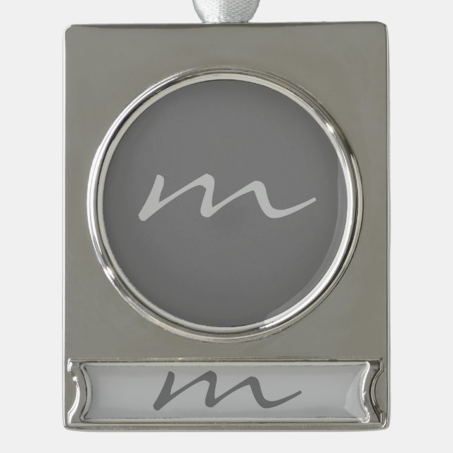 Trendy modern monogram professional grey silver plated banner ornament (Front)