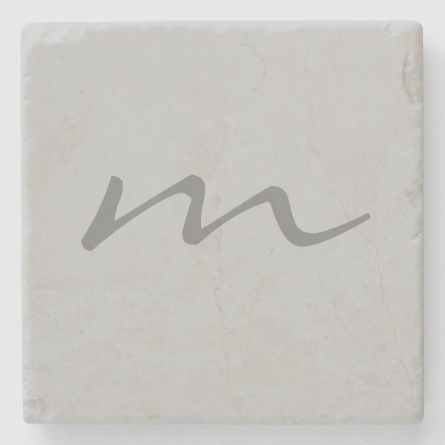 Trendy modern monogram professional grey stone coaster (Front)