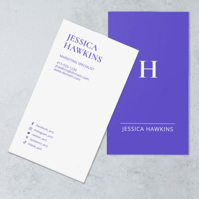 Trendy Modern Monogram Social Media Electric Blue Business Card (Creator Uploaded)