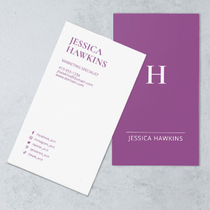 Trendy Modern Monogram Social Media Raspberry Business Card
