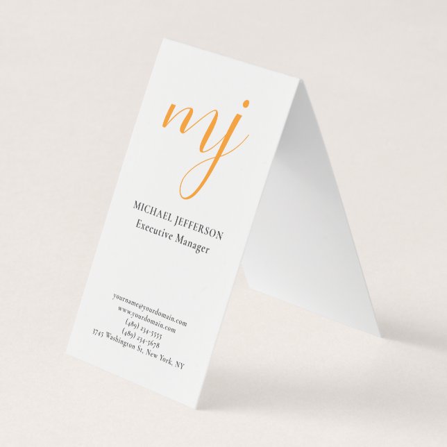 Trendy Modern Monogrammed Plain Black & White Business Card (Front)