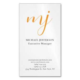 Trendy Modern Monogrammed Plain Black & White Magnetic Business Card