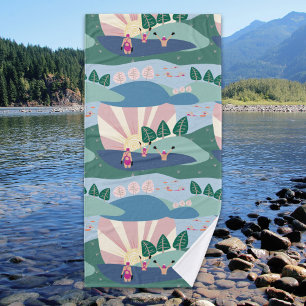 Trendy Modern Open Water Swimming with Friends Bath Towel