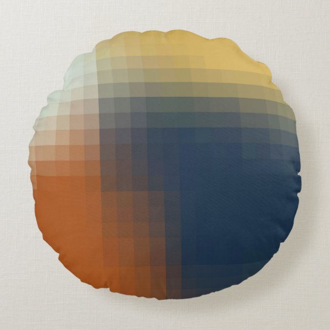 Trendy Modern Orange Blue Yellow Beige Pattern Round Cushion (Front)