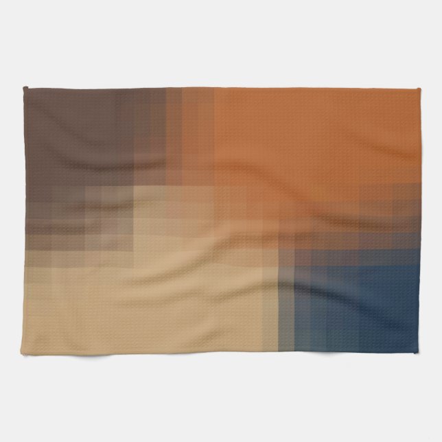 Trendy Modern Orange Blue Yellow Beige Pattern Tea Towel (Horizontal)