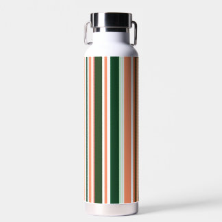 Trendy Modern Orange Green White Stripes Water Bottle