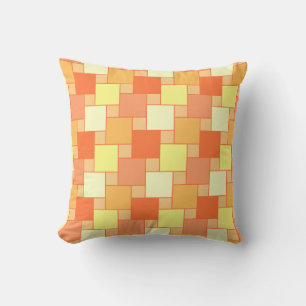 Trendy Modern Orange Yellow Geometric Squares Cushion