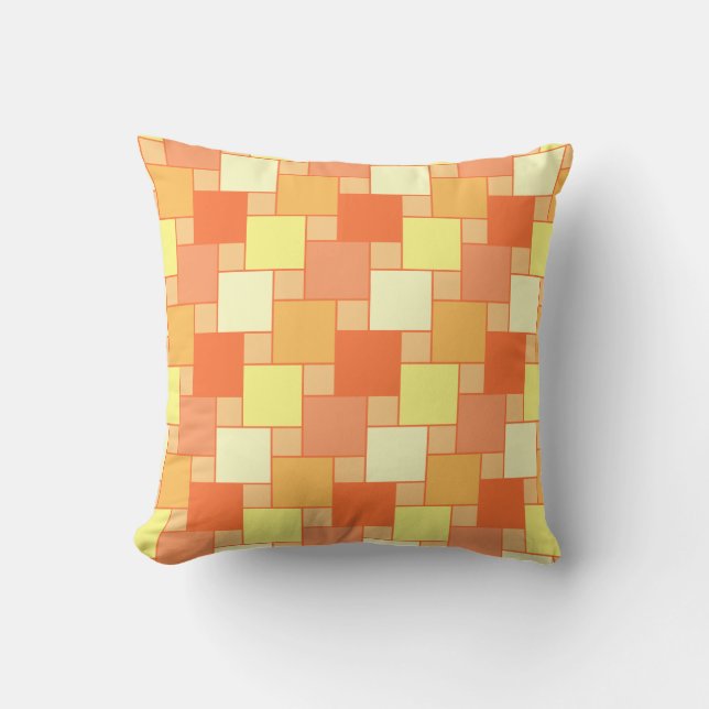 Trendy Modern Orange Yellow Geometric Squares Cushion (Front)