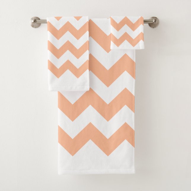Trendy Modern Pastel Peach Chevron Bath Towel Set (Insitu)