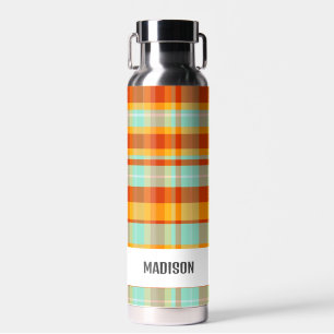 Trendy Modern Personalised Plaid Water Bottle