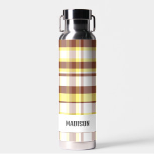 Trendy Modern Personalised Plaid Water Bottle