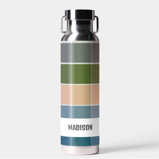 Trendy Modern Personalised Plaid Water Bottle (Front)