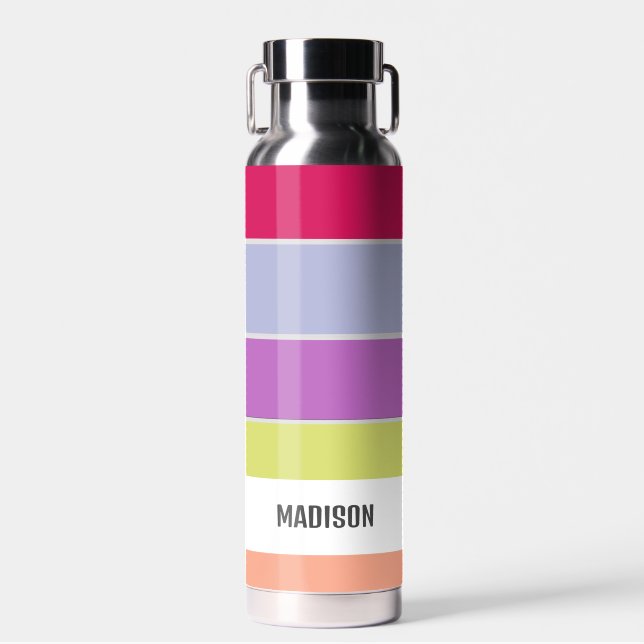 Trendy Modern Personalised Stripes Water Bottle (Front)