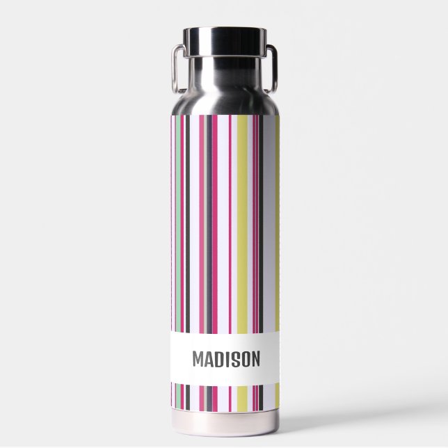 Trendy Modern Personalised Stripes Water Bottle (Front)
