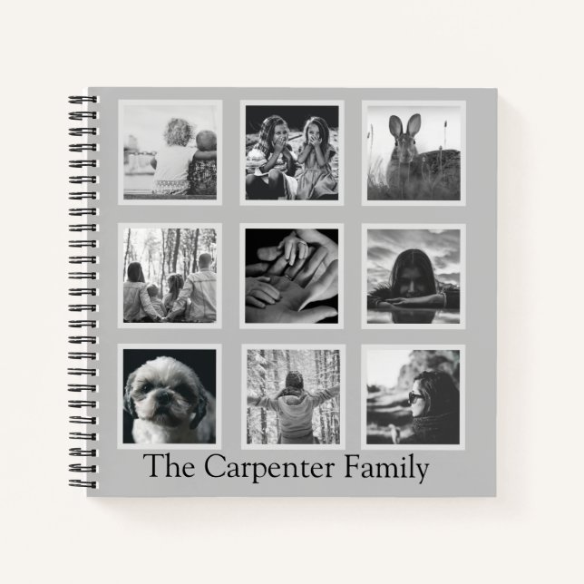 Trendy Modern photo collage black & white Notebook (Front)