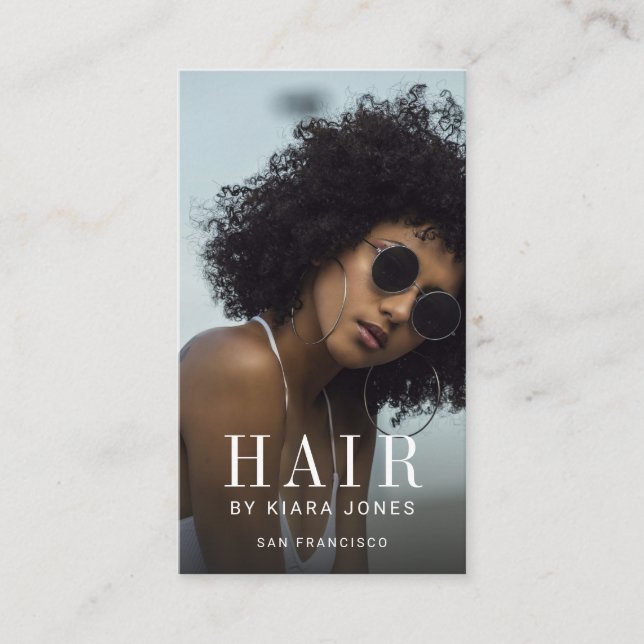 Trendy Modern Photo Hair Stylist Business Card (Front)