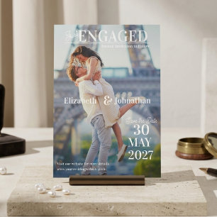 Trendy Modern Photo Magazine Save The Date Acrylic Invitations