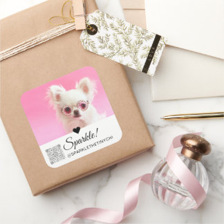 Trendy Modern Photo Name QR Code Large Square Sticker