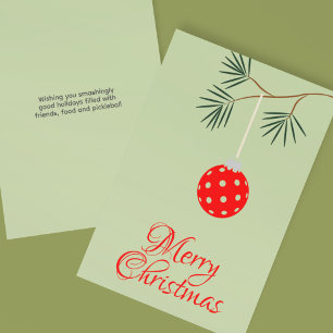 Trendy Modern Pickleball Ornament Green Christmas Holiday Card