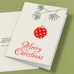 Trendy Modern Pickleball Ornament Red Christmas Holiday Card