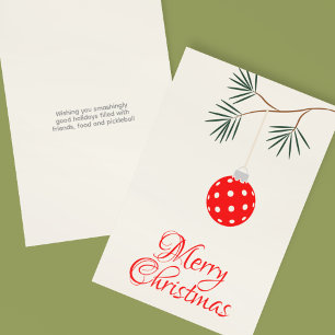 Trendy Modern Pickleball Ornament Red Christmas Holiday Card