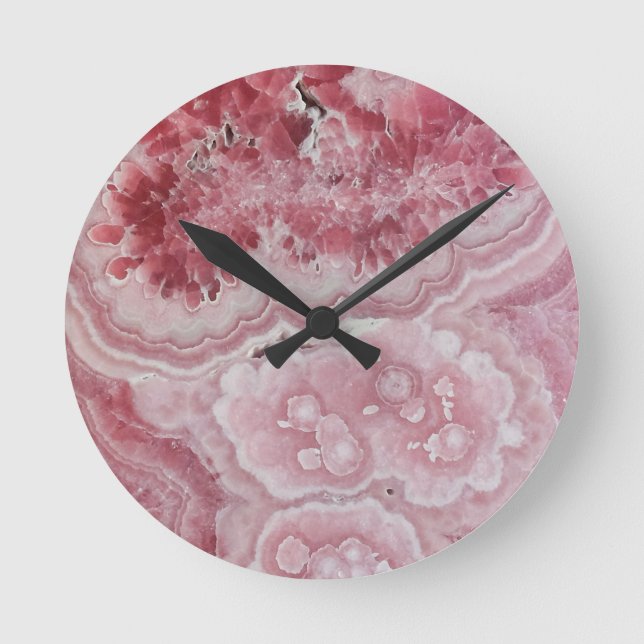 Trendy Modern Pink Agate Round Clock (Front)