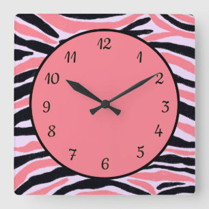Trendy Modern Pink Black Abstract Pattern Square Wall Clock