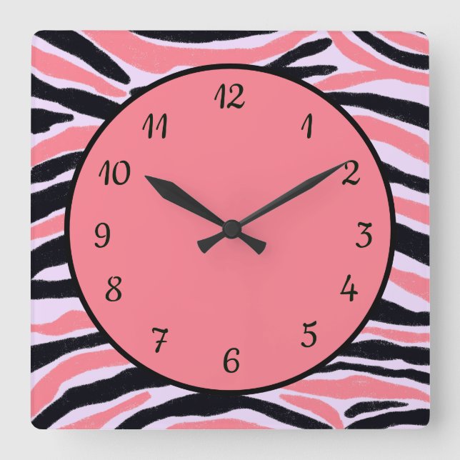 Trendy Modern Pink Black Abstract Pattern  Square Wall Clock (Front)