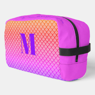 Trendy Modern Pink Gradient Mermaid Scale Monogram Dopp Kit