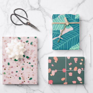 Trendy Modern Pink & Green Abstract Pattern Wrapping Paper Sheet