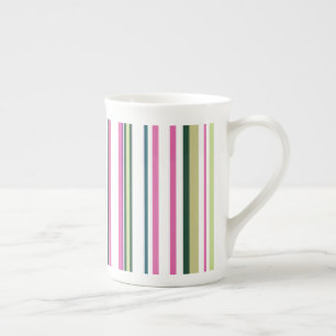 Trendy Modern Pink Green White Stripes Bone China Mug