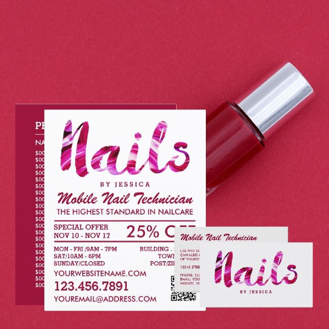 Trendy Modern Pink Nail Technician, Nail Salon Flyer (Creator Uploaded)