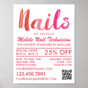 Trendy Modern Pink Nail Technician, Nail Salon Poster