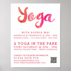 Trendy Modern Pink Yoga Class Advertising Poster