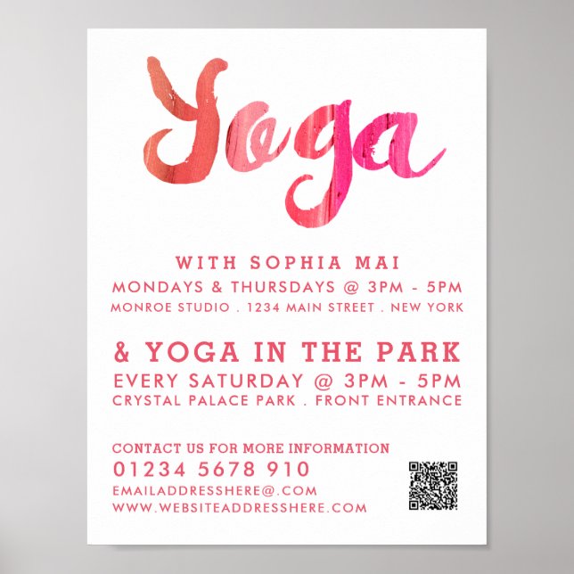 Trendy Modern Pink Yoga Class Advertising Poster (Front)