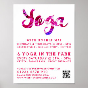Trendy Modern Pink Yoga Class Advertising Poster