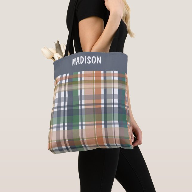 Trendy Modern plaid Tote Bag (Close Up)