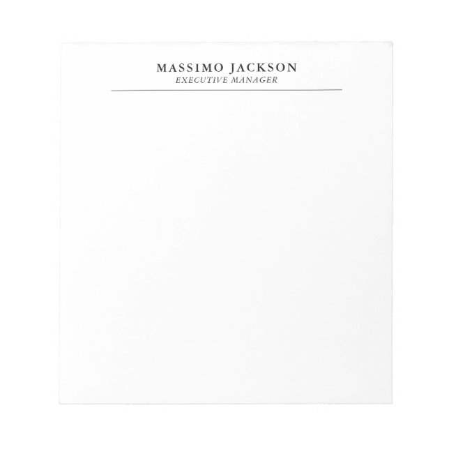 Trendy Modern Plain Black & White Professional Notepad (Front)