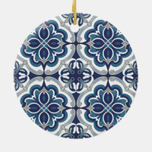 Trendy Modern Portuguese Tiles Azulejos Blue       Ceramic Ornament